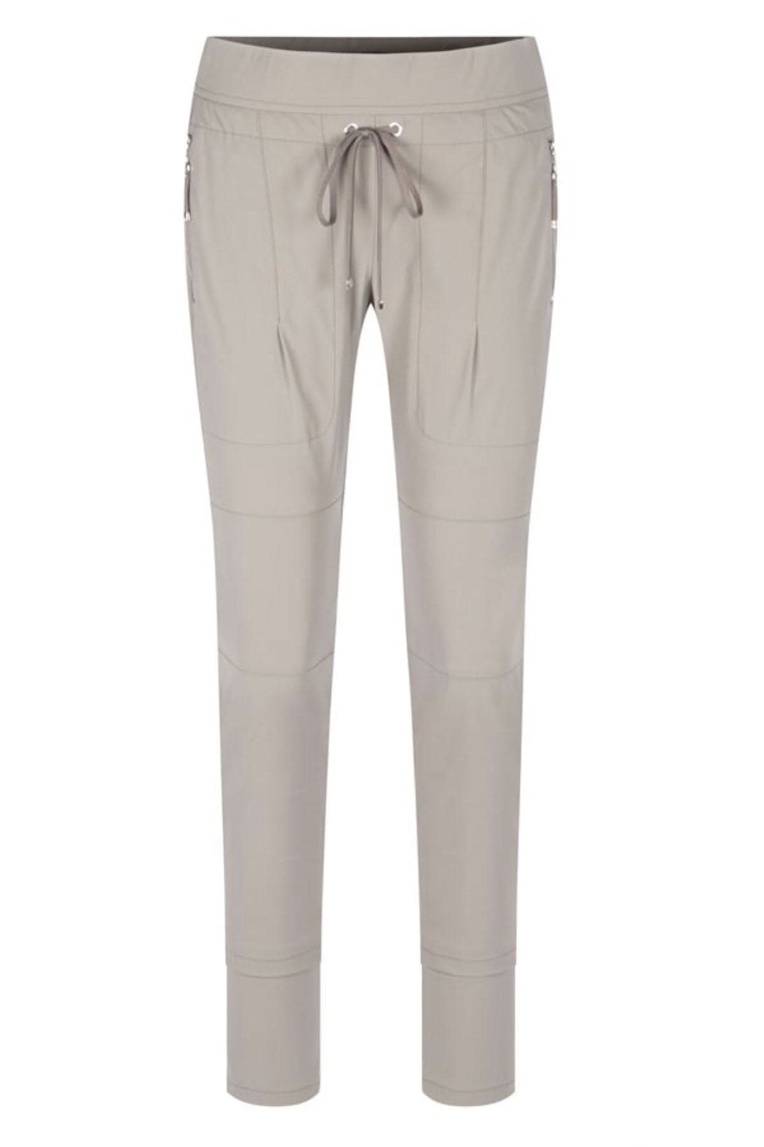 Pantalon Candy en tissu de haute qualité, coupe élégante, avec cordon de serrage et poches zippées décoratives.