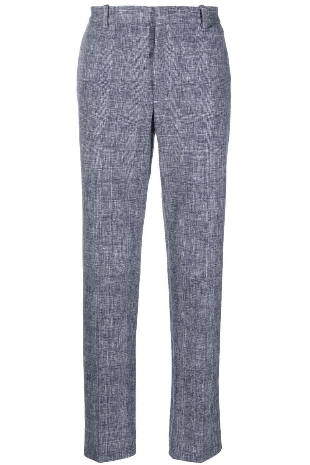 Pantalon droit en coton extensible CIRCOLO 1901 bleu, motif à carreaux, poches latérales et arrière.