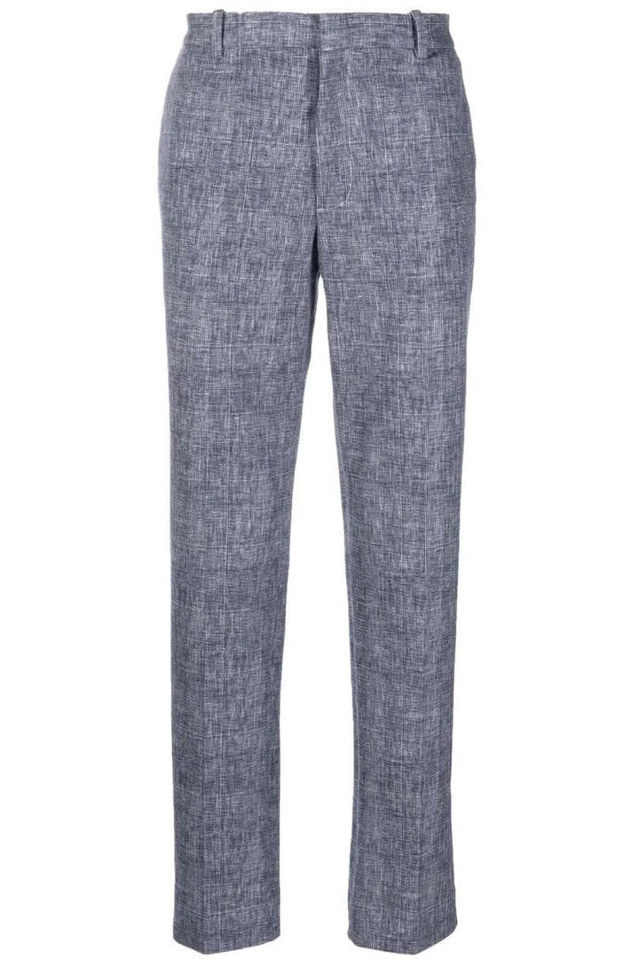 Pantalon droit en coton extensible CIRCOLO 1901 bleu, motif à carreaux, poches latérales et arrière.