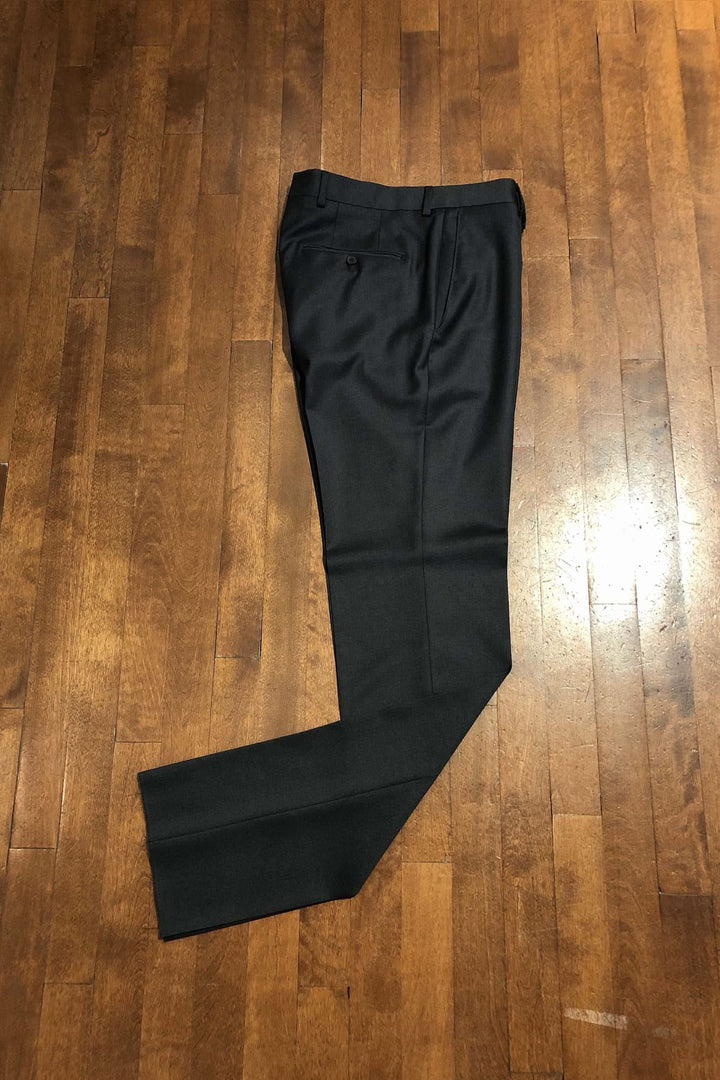 Pantalon en laine Samuelsohn noir, élégant et habillé, fabriqué au Canada, 100 % laine.