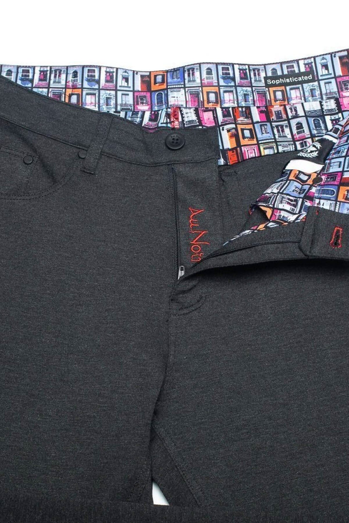 Pantalon extensible habillé Au Noir avec ceinture colorée, contemporain, 5 poches, tissu coton haut de gamme.