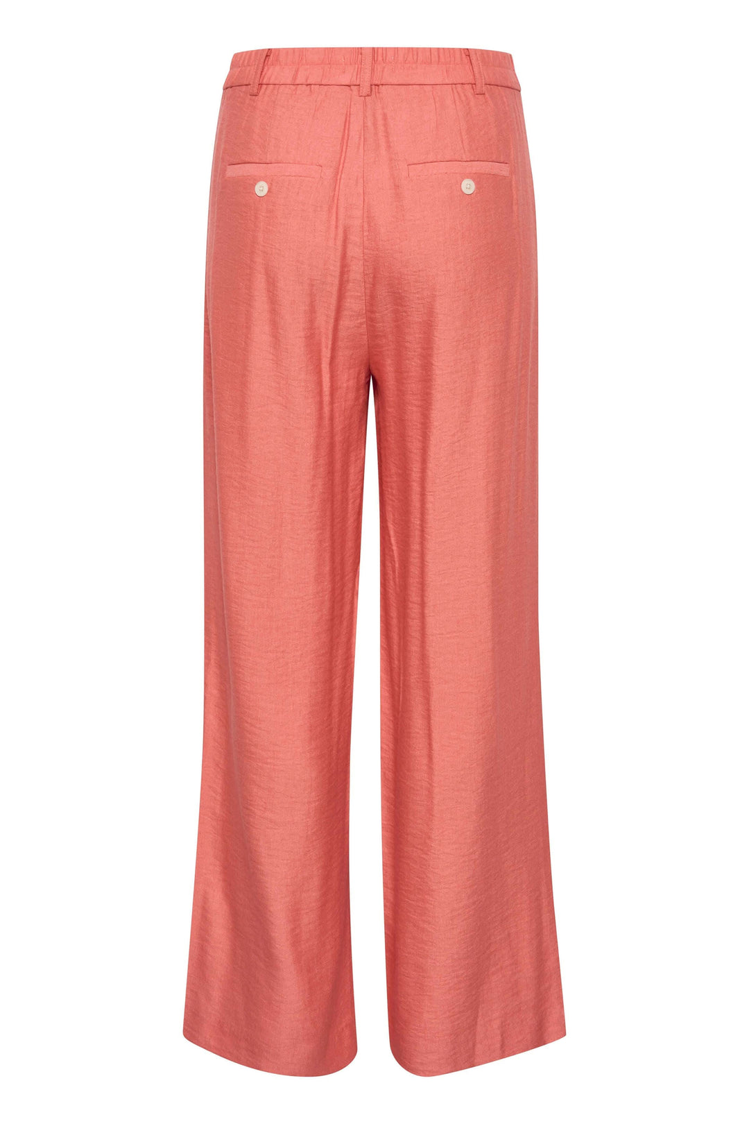 Pantalon Sibille rose à jambe large, vue arrière avec poches arrière et taille élastique.