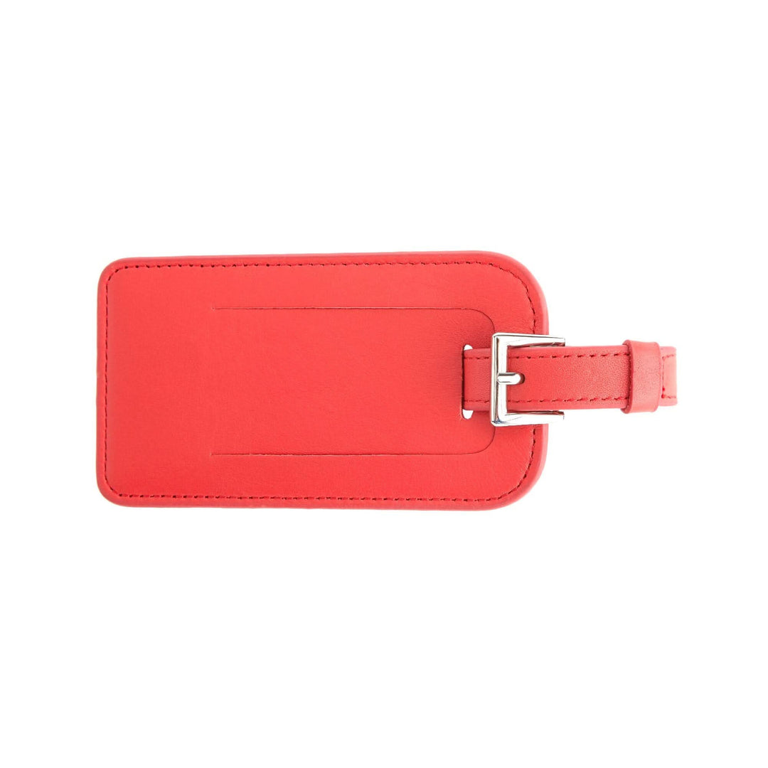 Étiquette à bagages en cuir américain rouge, élégante et pratique pour voyages.