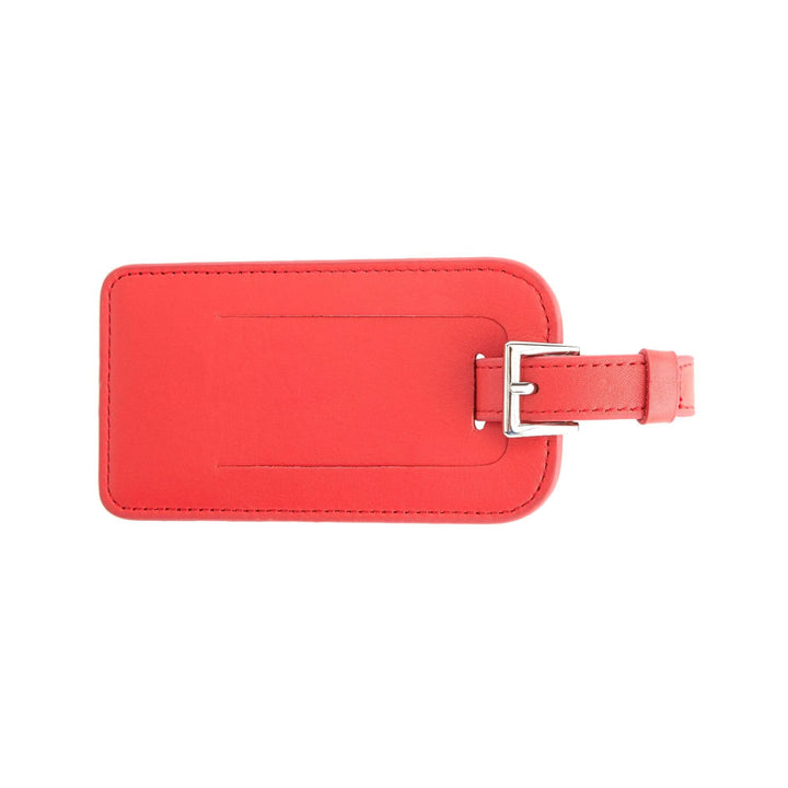 Étiquette à bagages en cuir américain rouge, élégante et pratique pour voyages.