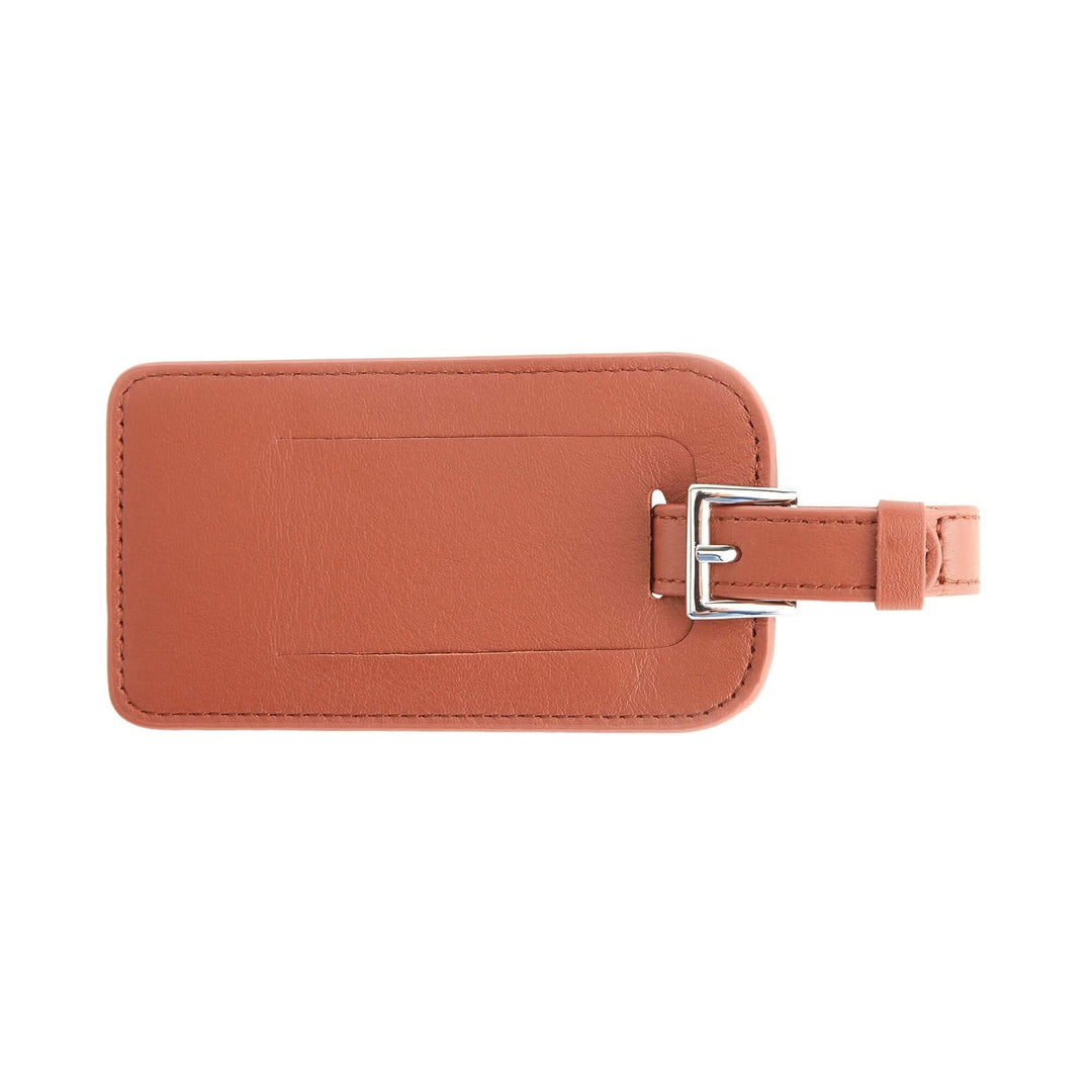 Étiquette à bagages en cuir américain de couleur orange, design élégant, avec boucle en métal.