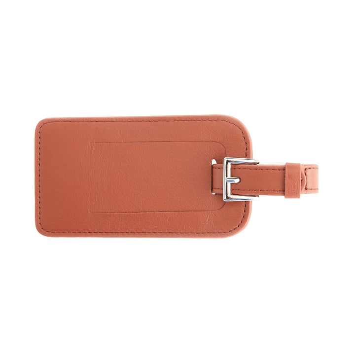 Étiquette à bagages en cuir américain de couleur orange, design élégant, avec boucle en métal.