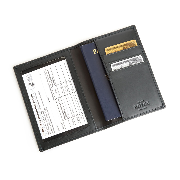 Coffret cadeau de voyage avec étui à passeport et carte de vaccination, cuir américain élégant.