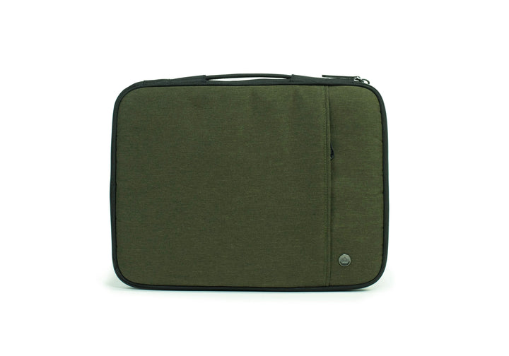 Pochette PKG Stuff pour ordinateur portable, design en polyester, couleur olive, avec poche zippée.