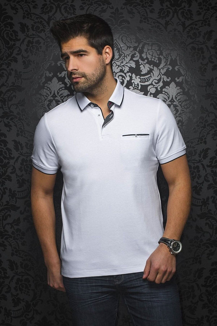 Polo Mercury pour homme en coton blanc avec détails contrastants et collet sophistiqué, style décontracté.