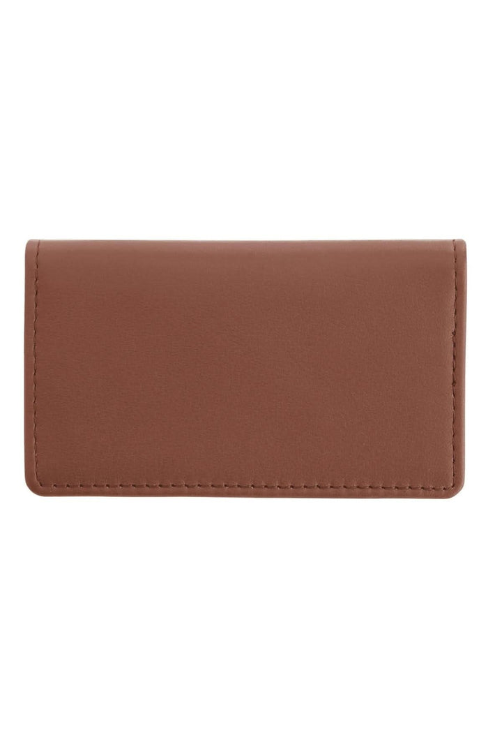 Porte-cartes en cuir Nappa marron, format double face, pouvant contenir jusqu'à 10 cartes, au design élégant.