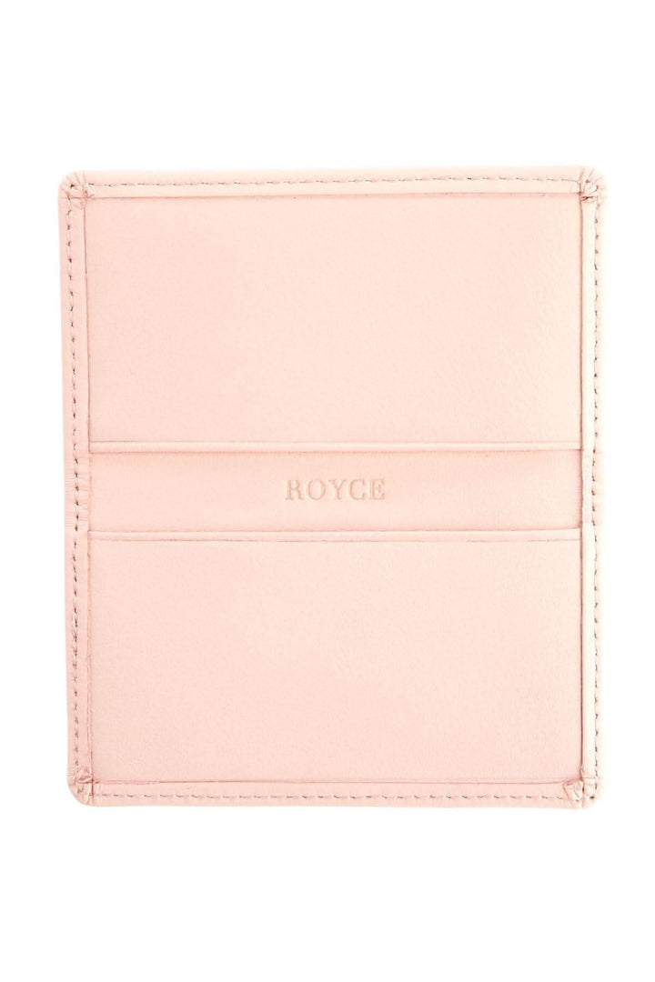 Porte-cartes en cuir Nappa rose avec espace pour 10 cartes, personnalisation gratuite disponible.