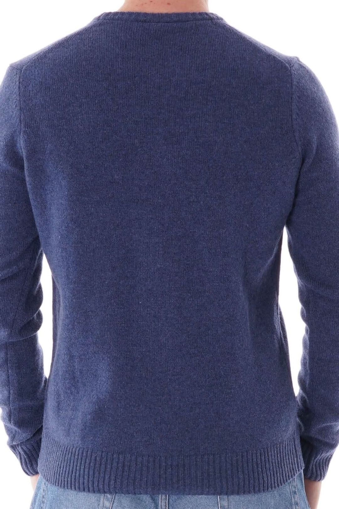 Pull en laine Shetland bleu, vue arrière, de la collection Paul &amp; Shark, style traditionnel et intemporel.