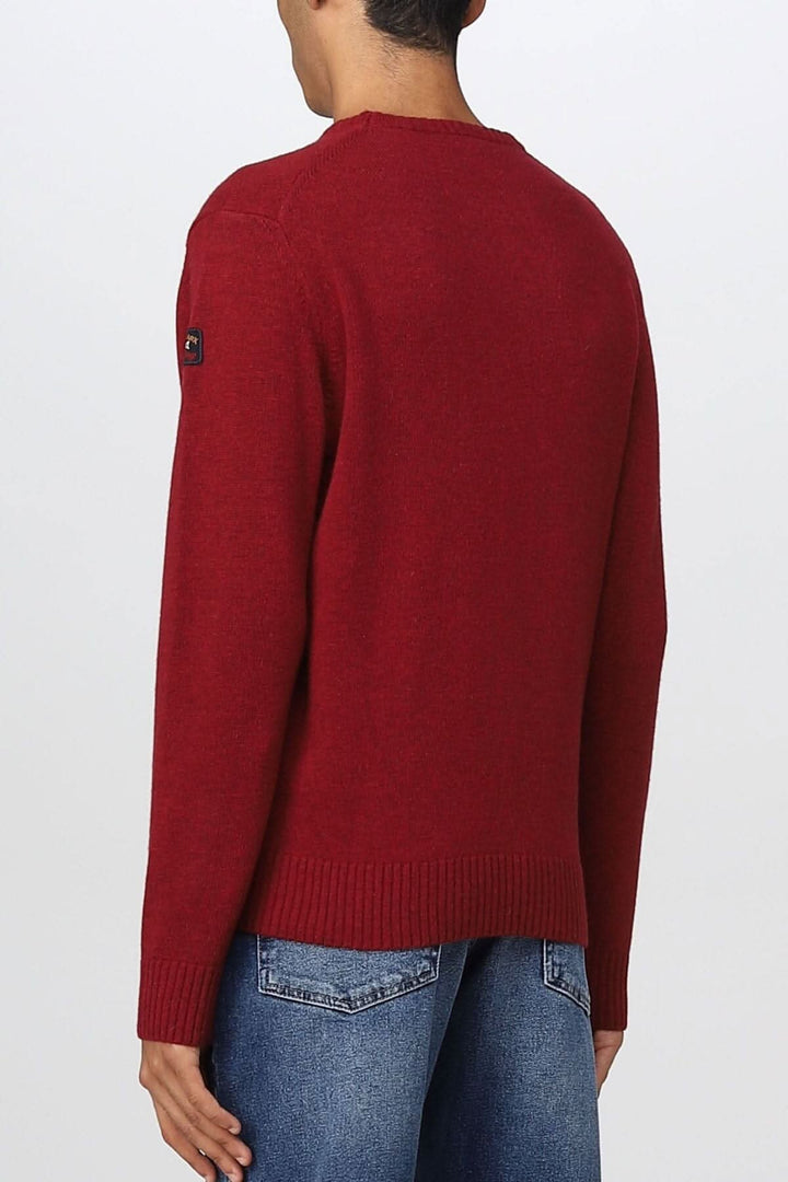 Pull en laine Shetland rouge vue de dos, design intemporel et qualité supérieure de Paul &amp; Shark.