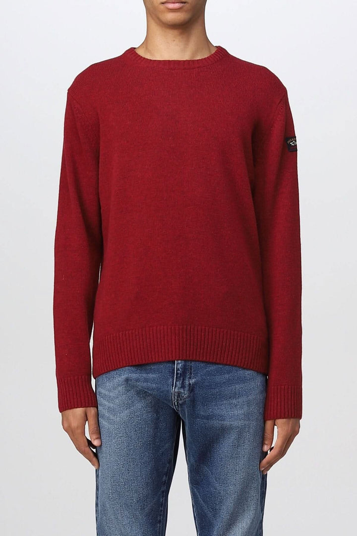 Pull en laine Shetland rouge à col rond, partie de la collection Paul &amp; Shark.