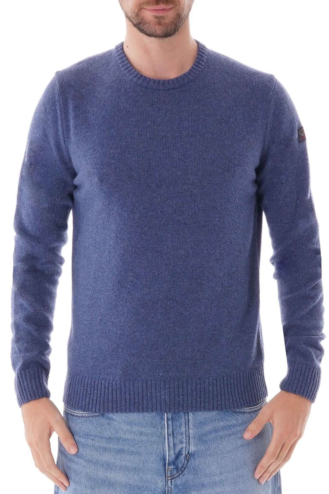 Pull en laine Shetland bleu, col rond, modèle Paul &amp; Shark, style classique et haut de gamme.