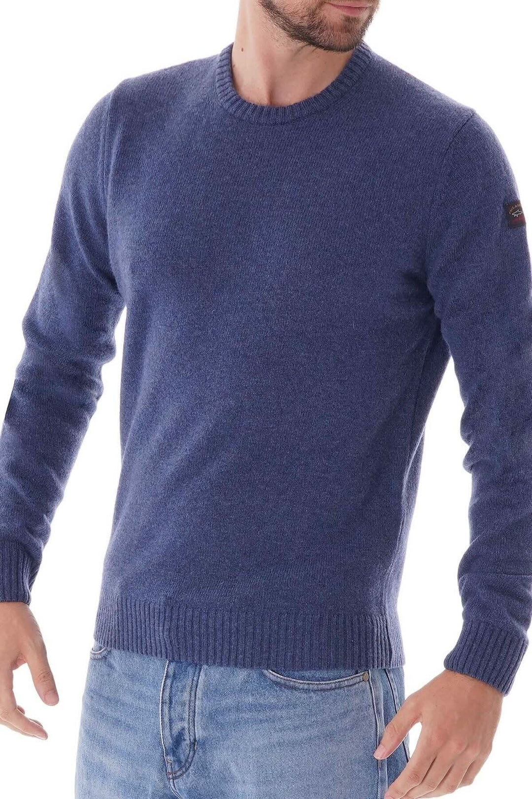 Pull en laine Shetland bleu, col rond, doux et intemporel, de la collection Paul &amp; Shark.