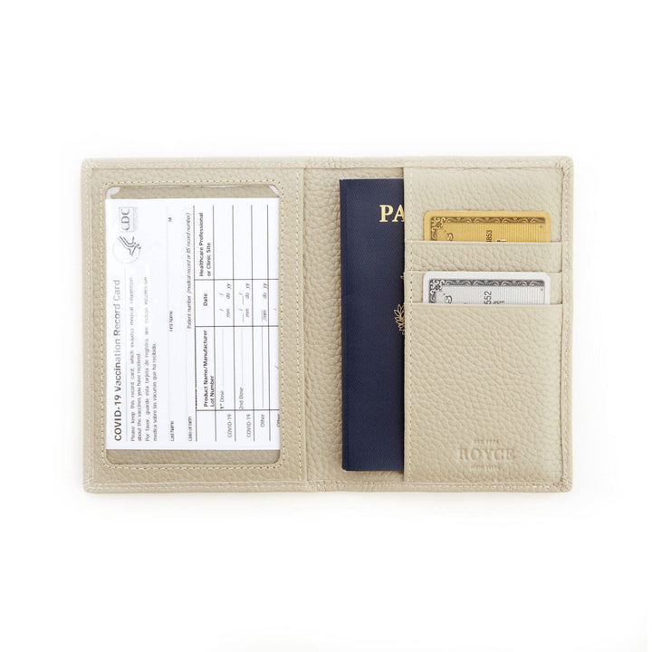 RFID blocking vaccine card passport wallet with clear window for easy access and storage for cards.