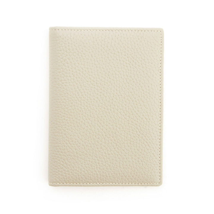Elegant cream RFID blocking vaccine card passport wallet with textured finish.