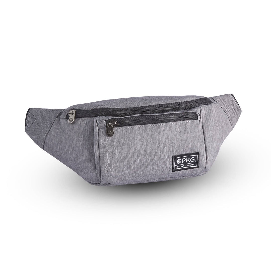 Sac à bandoulière recyclé PKG Bremner en polyester gris avec poches zippées, idéal pour excursions et shopping.