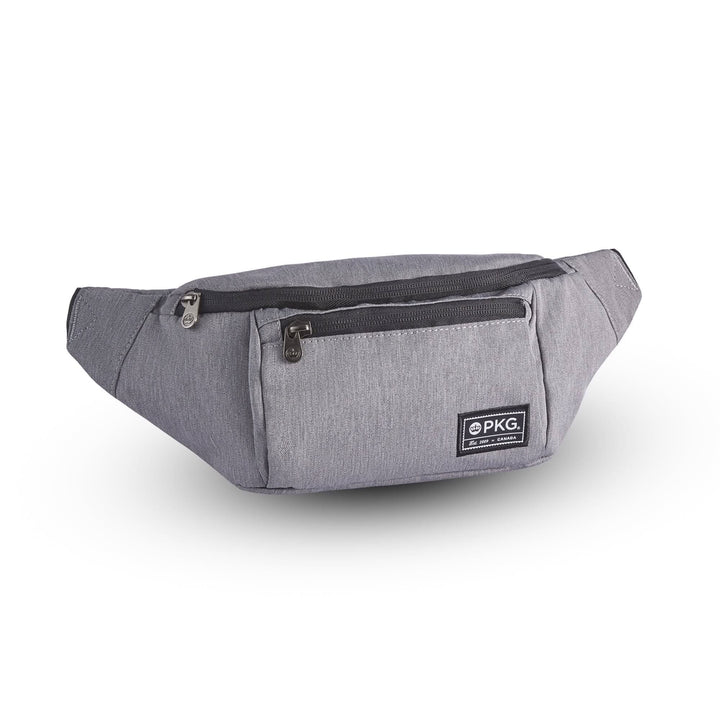 Sac à bandoulière recyclé PKG Bremner en polyester gris avec poches zippées, idéal pour excursions et shopping.