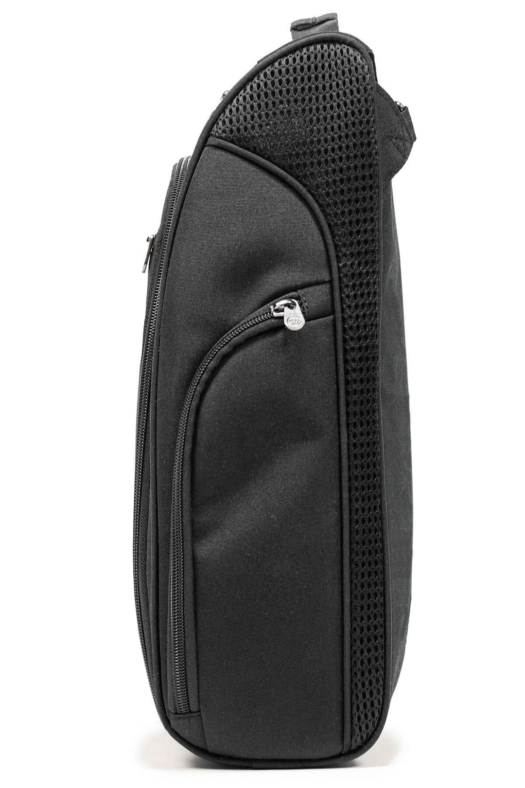 Sac à chaussures Angus en polyester résistant, vue de profil avec zip et ventilation.