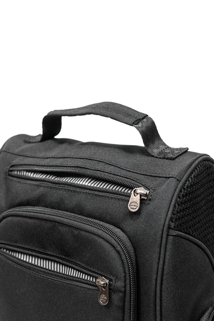 Sac à chaussures PKG Angus noir avec double fermeture éclair et poignée, idéal pour transporter des chaussures.