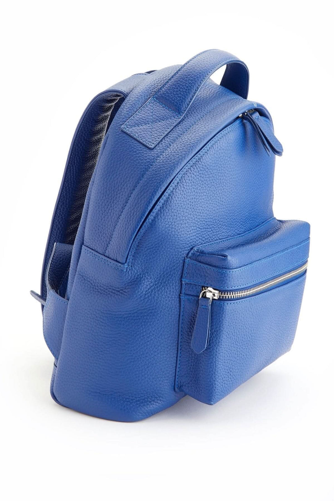 Sac à dos de voyage compact en cuir bleu avec compartiments pratiques et design artisanal.