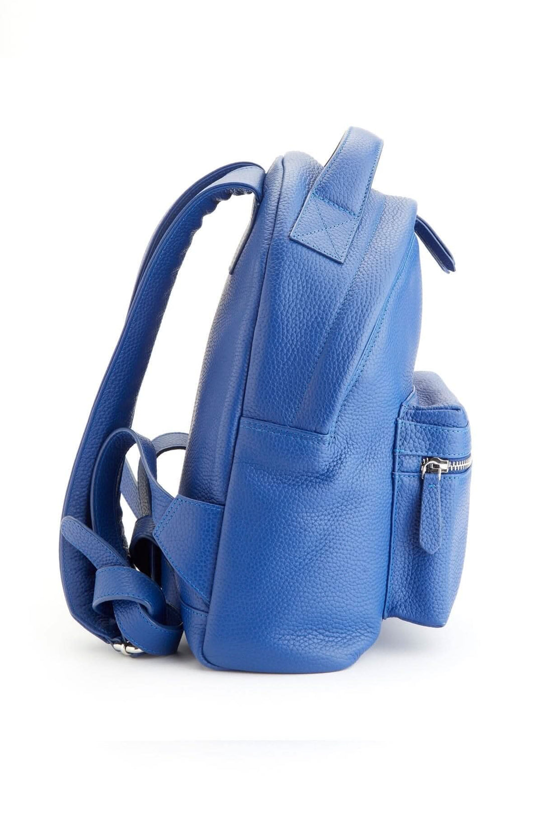 Sac à dos de voyage compact en cuir bleu avec compartiments pratiques et design artisanal.