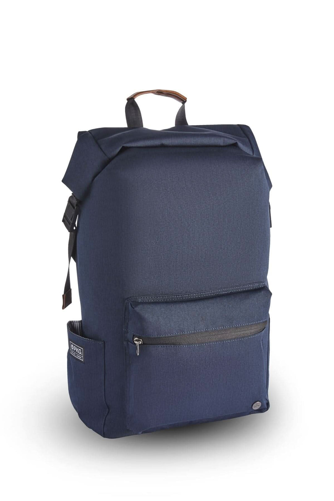 Sac à dos recyclé PKG Dawson 28L bleu marine avec compartiment pour ordinateur portable et fermeture à enroulement.