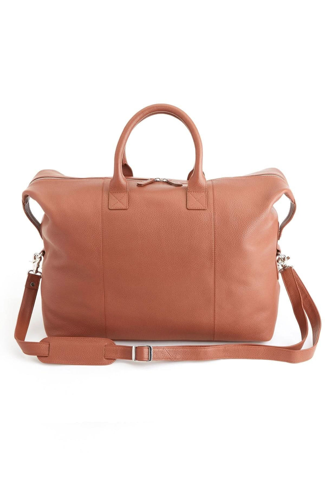 Sac de sport moyen en cuir avec anse et bandoulière, design élégant et raffiné.