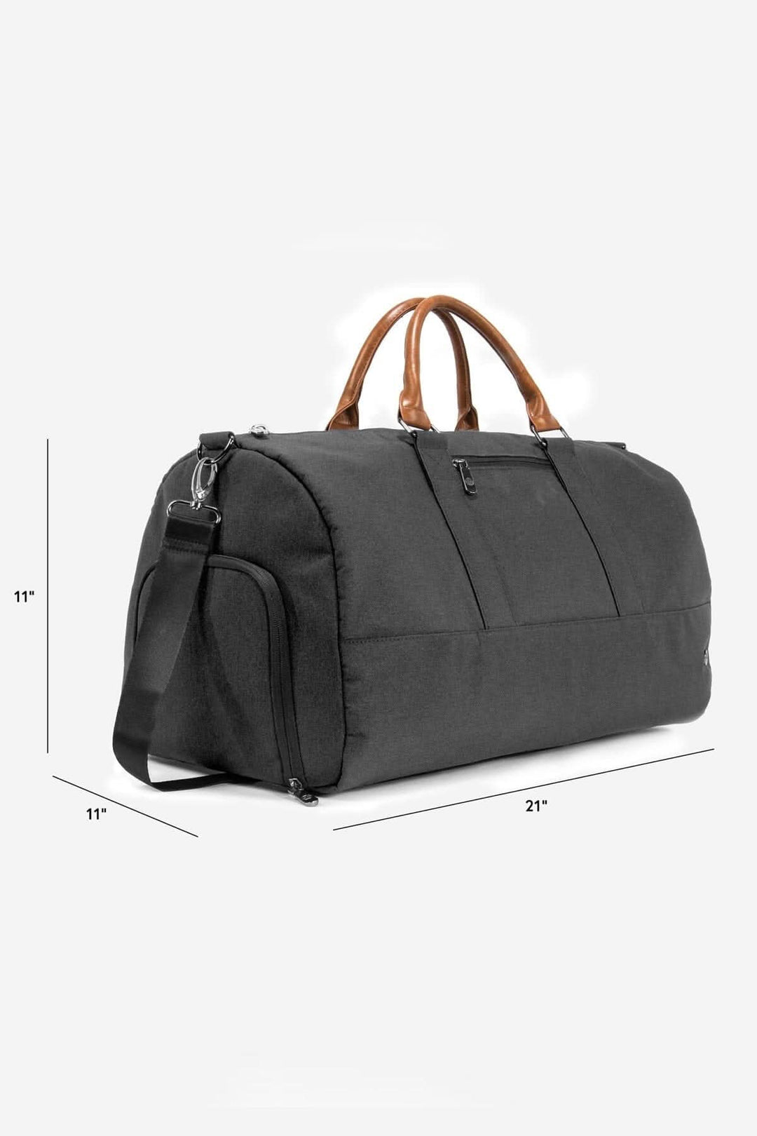 Sac de sport noir 42L avec anses en cuir et dimensions de 21" x 11" x 11".