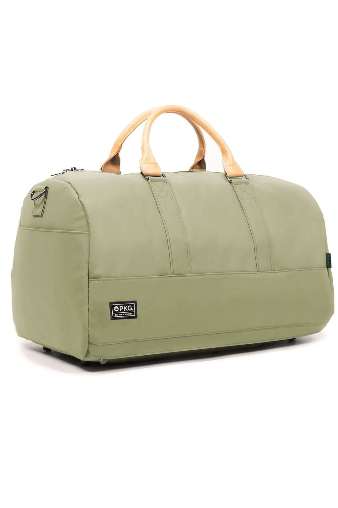 Sac de sport recyclé PKG Bishop 42L en vert, avec poignées en cuir et design résistant à l'eau.