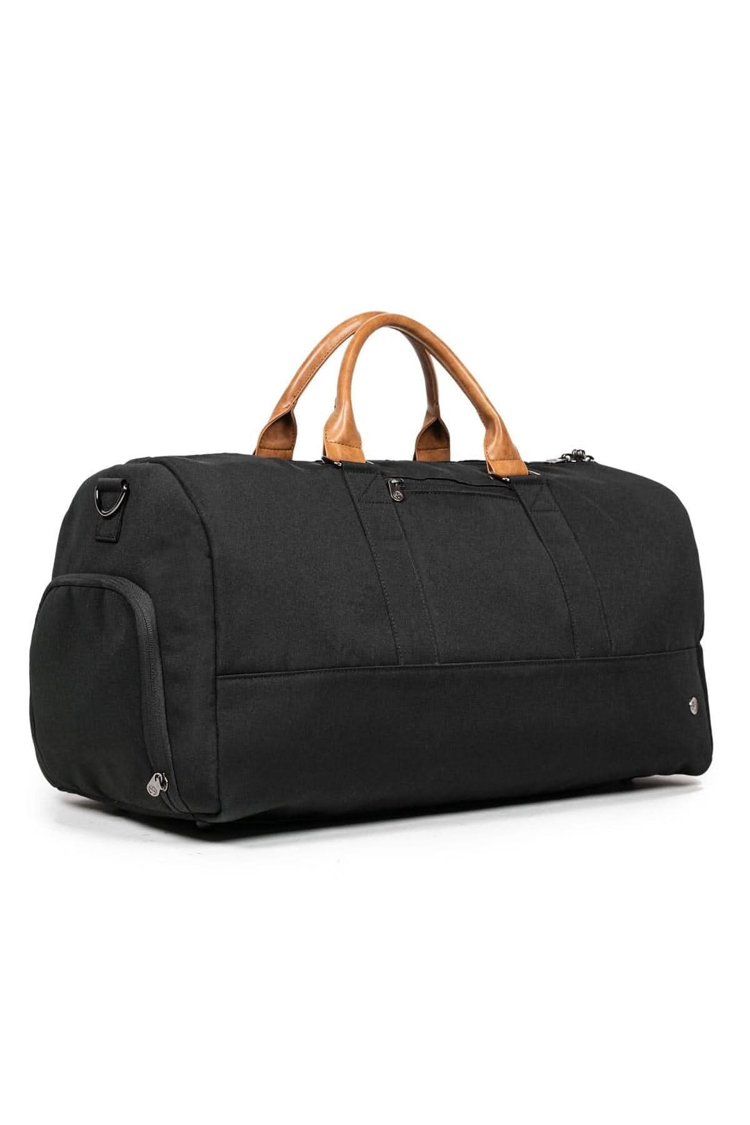 Sac de sport recyclé 42L noir avec poignées en cuir, conçu pour_utilisation quotidienne et voyages.