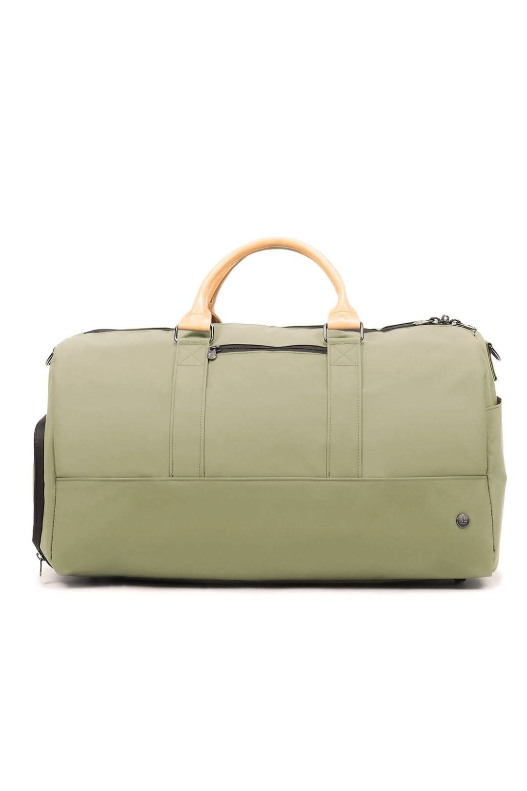 Sac de sport recyclé 42L en polyester, résistant à l'eau, avec anses en cuir, couleur vert olive.