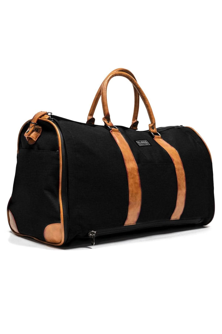 Sac de sport noir PKG Rosedale 41L avec des poignées en cuir, idéal pour les voyages d'affaires ou les sorties décontractées.