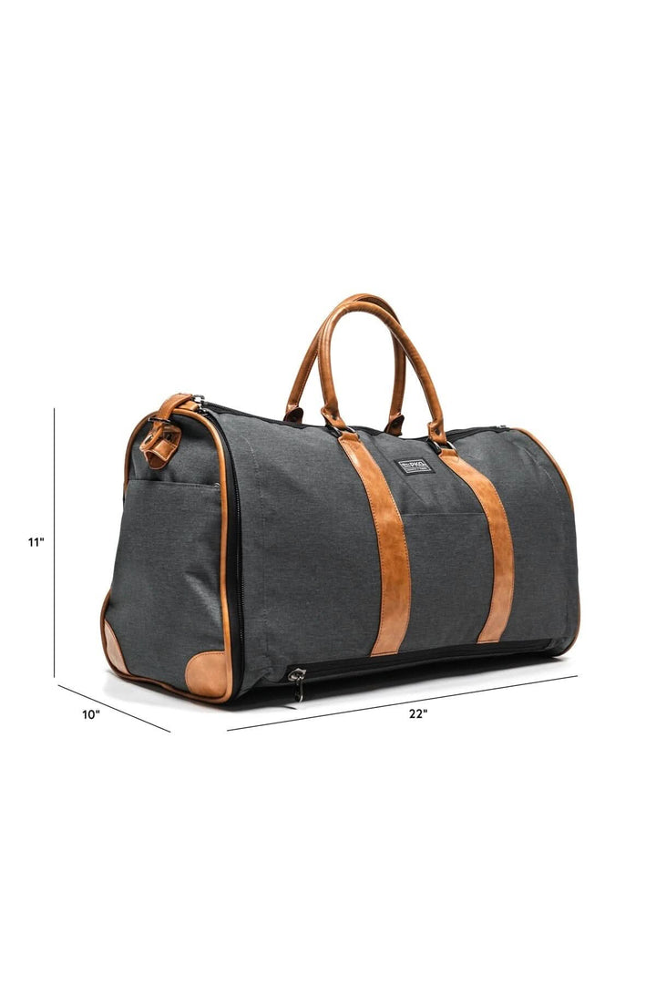 Sac de sport Rosedale 41L en gris avec des poignées en cuir brun, dimensions 22" x 10" x 11".