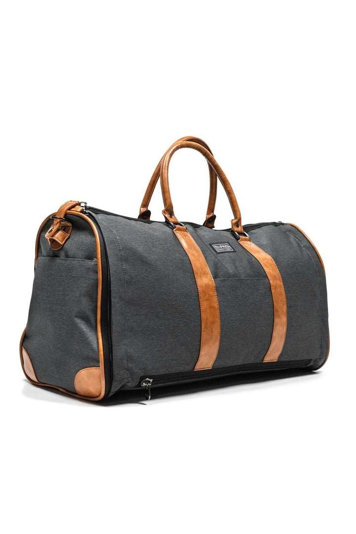 Sac de sport PKG Rosedale 41L en gris et cuir, idéal pour les voyages d'affaires et les sorties décontractées.