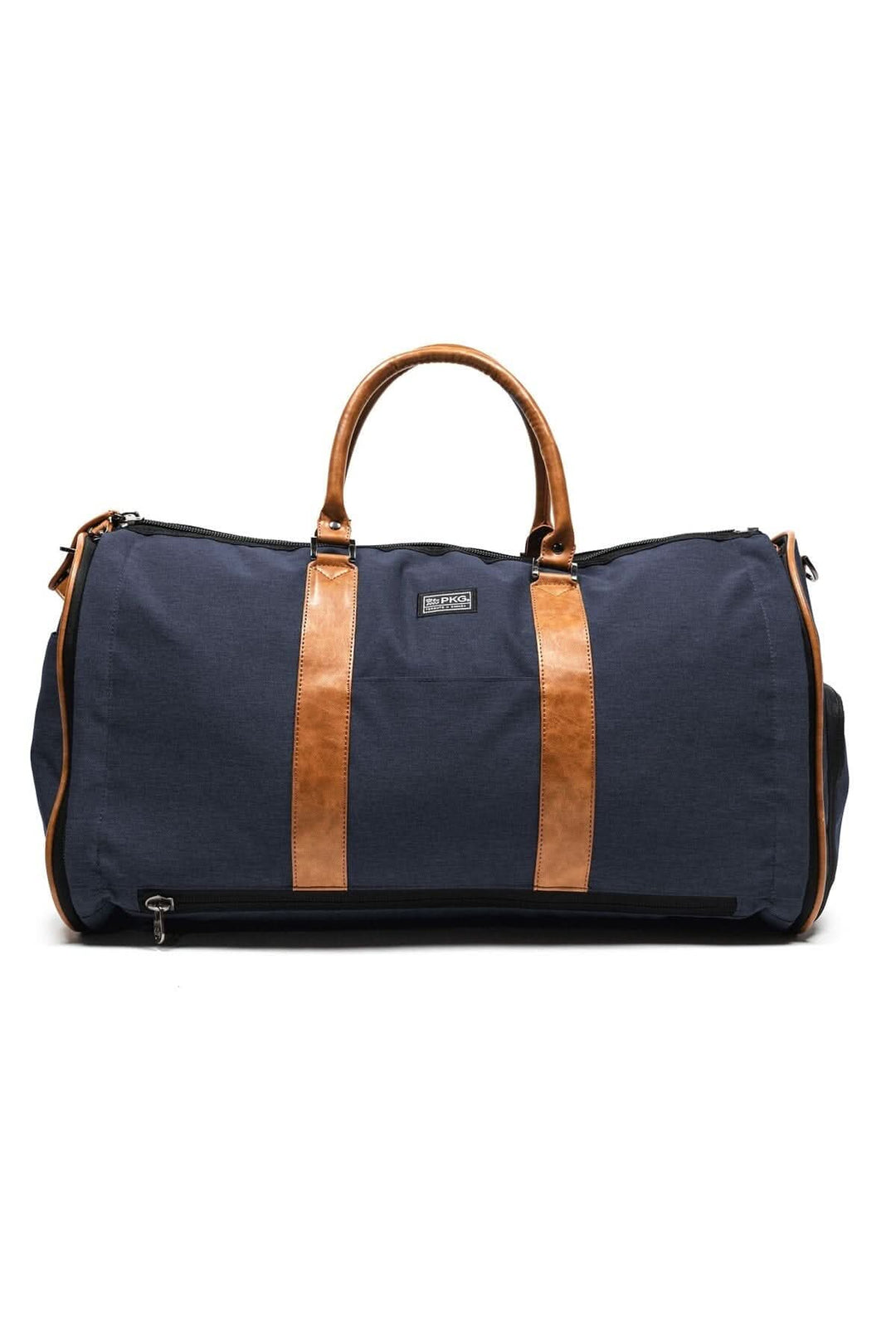 Sac de sport recyclé Rosedale 41L, bleu avec anses en cuir, idéal pour voyages d'affaires et week-ends.