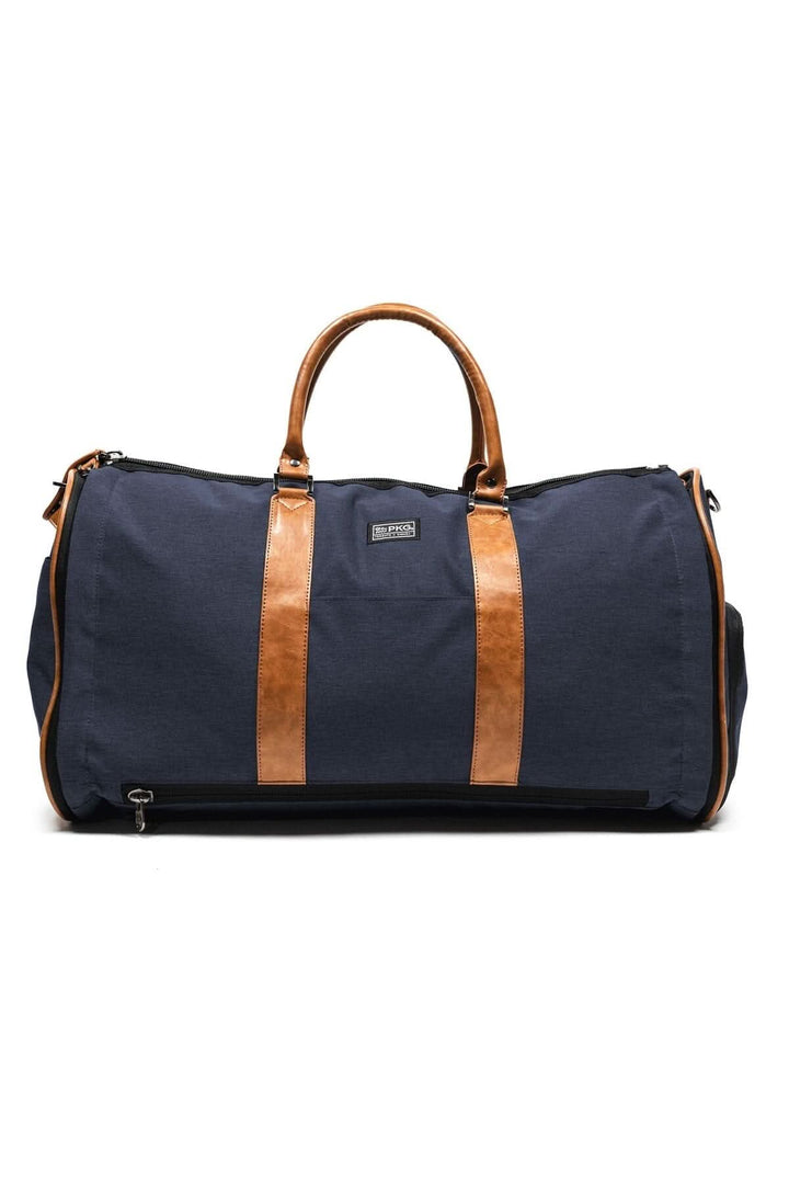 Sac de sport recyclé Rosedale 41L, bleu avec anses en cuir, idéal pour voyages d'affaires et week-ends.