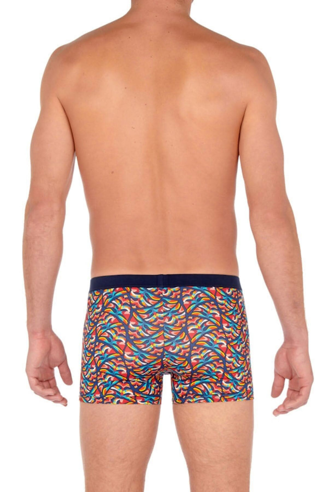 Boxer Turbie pour hommes, motif végétal coloré, en coton modal, effet seconde peau, vue arrière.