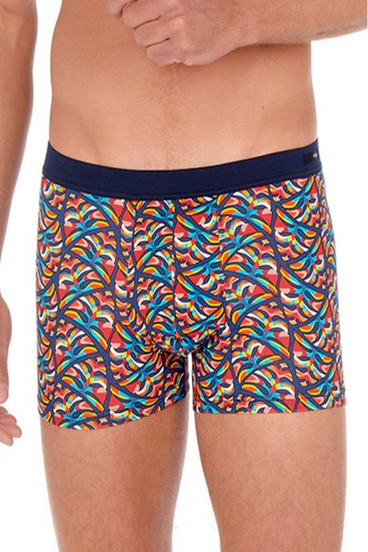 Boxer Turbie pour hommes en coton modal avec motifs végétaux colorés et effet seconde peau.