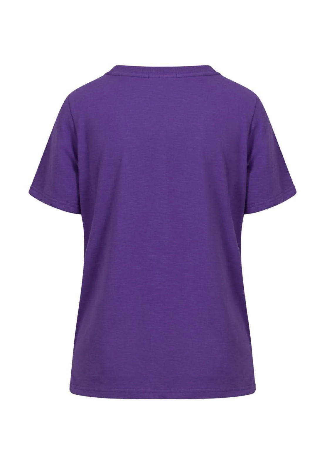 T-shirt violet à manches courtes, vue arrière, en mélange de coton et de polyester.