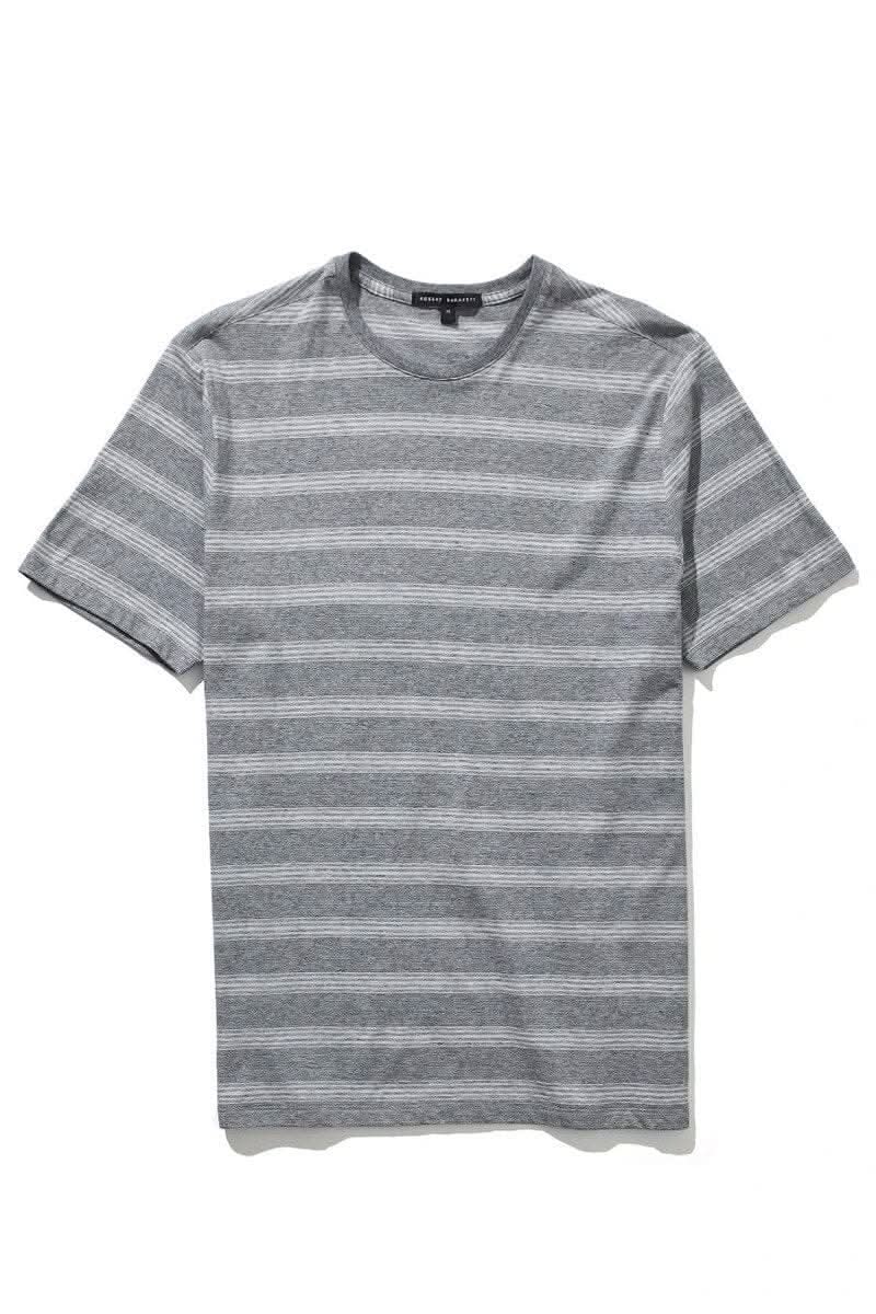 T-shirt Brendan rayé en gris, 100 % coton, col rond, parfait pour le printemps, modèle RB01135.