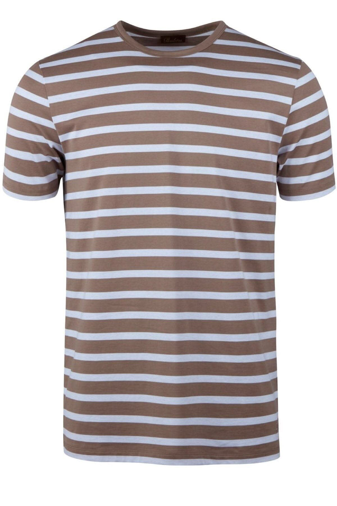 T-shirt ligné en coton brun et blanc, col rond, 100% coton, style 440044-2488.