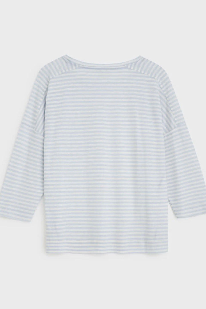 T-shirt Lennox à rayures bleues, léger et respirant, avec encolure ronde et manches longues.