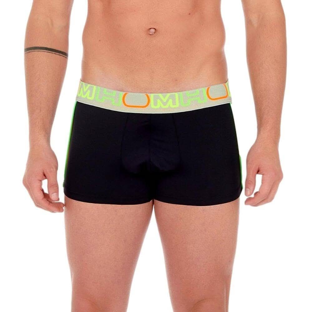 Boxer en microfibre noir pour hommes avec bande élastique verte fluo, design original et confortable.