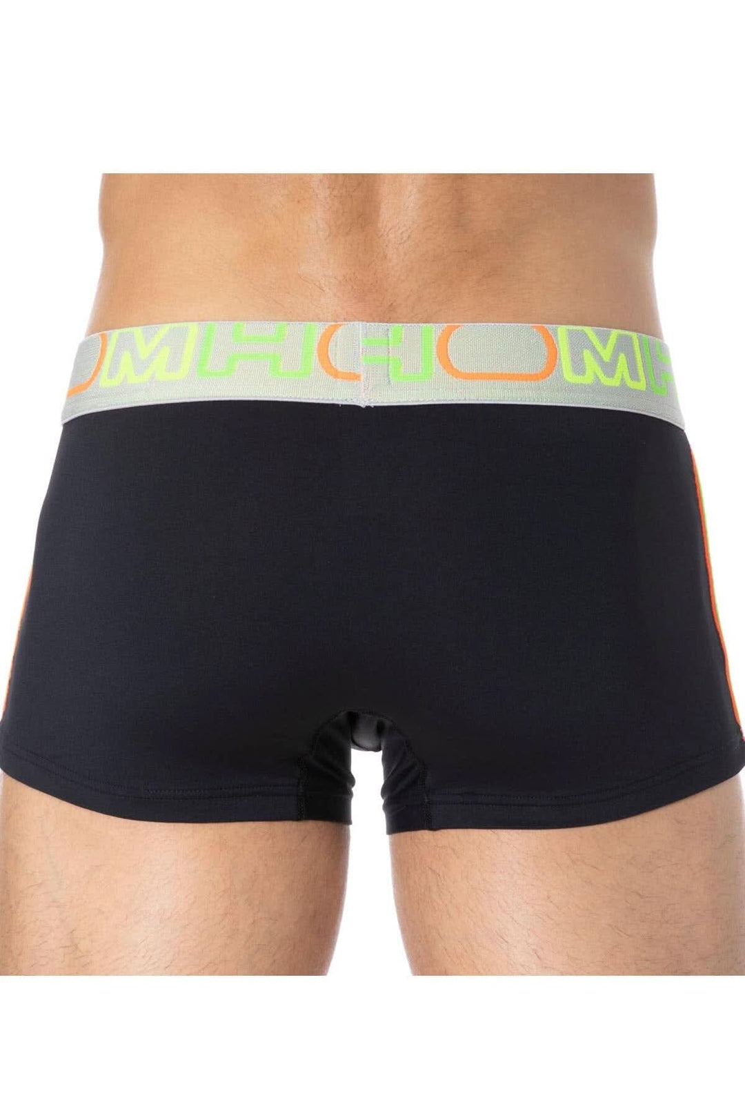 Boxer noir microfibre pour hommes avec bande élastique verte fluo, look original et moderne.