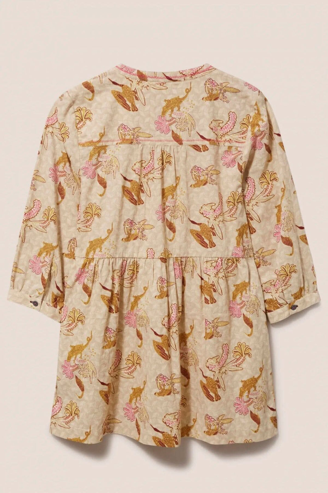 Tunique Daphnée à imprimé floral, col rond et manches 3/4, vue arrière.