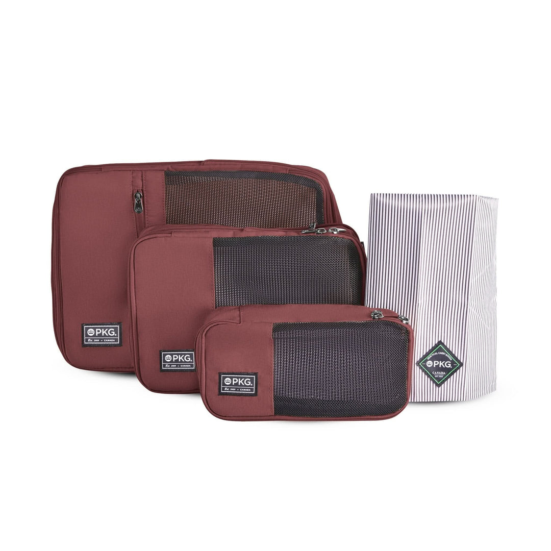 UNION Recycled Compression Packing Cubes set with laundry/shoe bag, ideal for travel organization and space-saving.