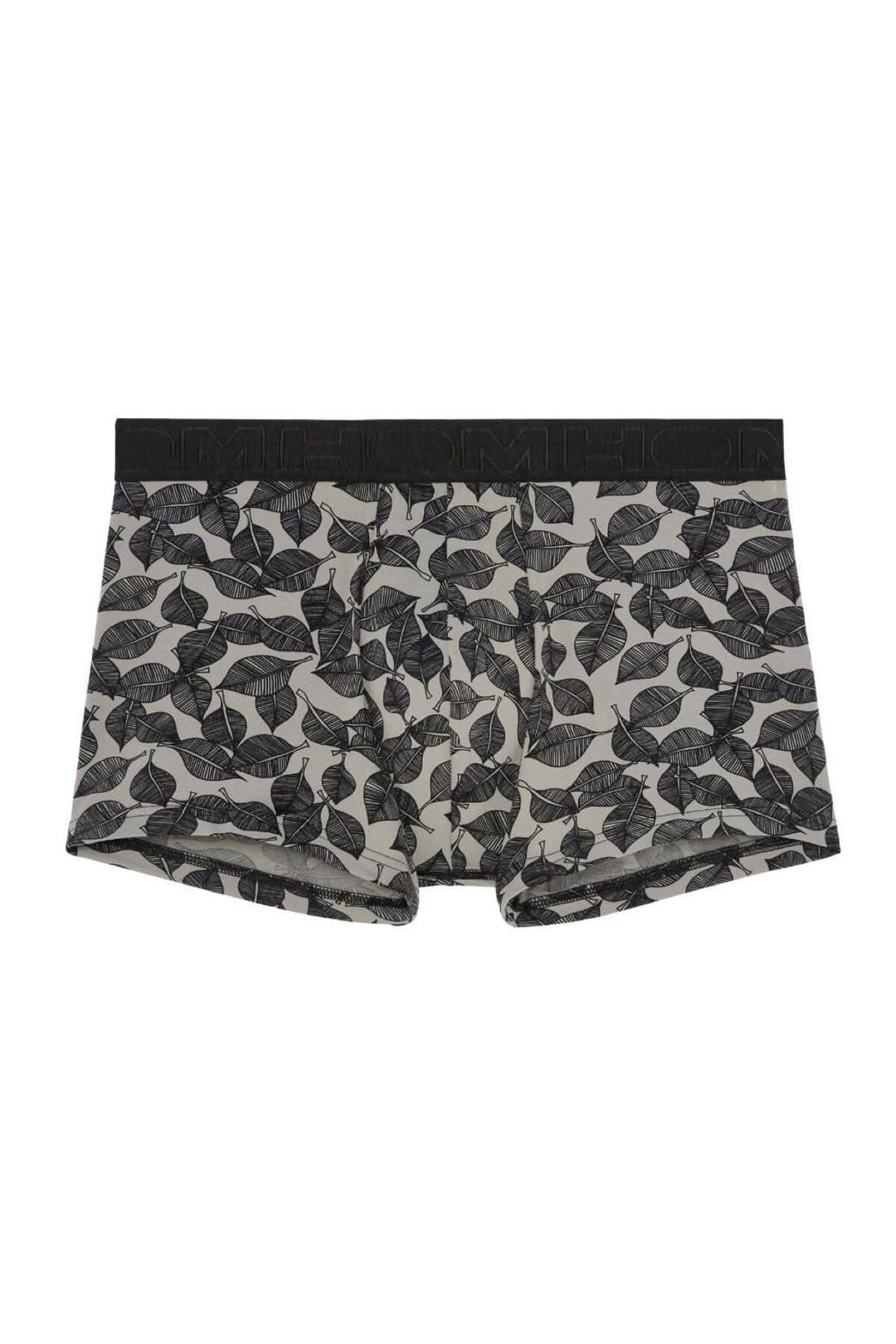 Boxer pour hommes Vence en microfibre, imprimé feuilles noires sur fond gris, style chic et confortable.